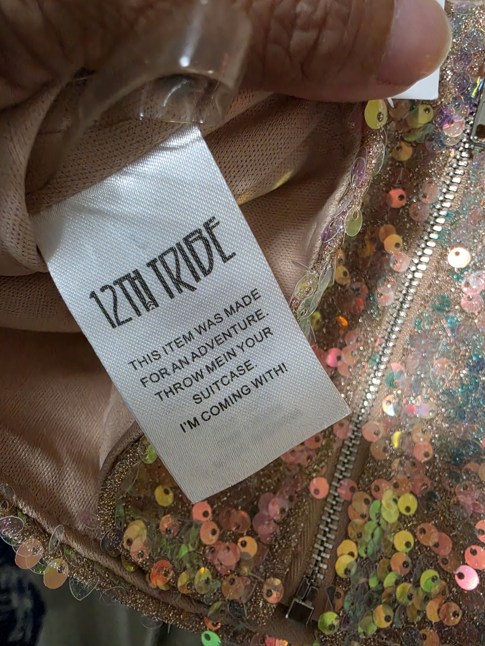 Iridescent Pink Sequin Crop Top Large - Picture 6 of 8